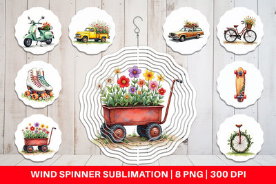 Wind Spinner Watercolor Groovy Bloom Riders 70s Floral Transport Sublimation artnoy 