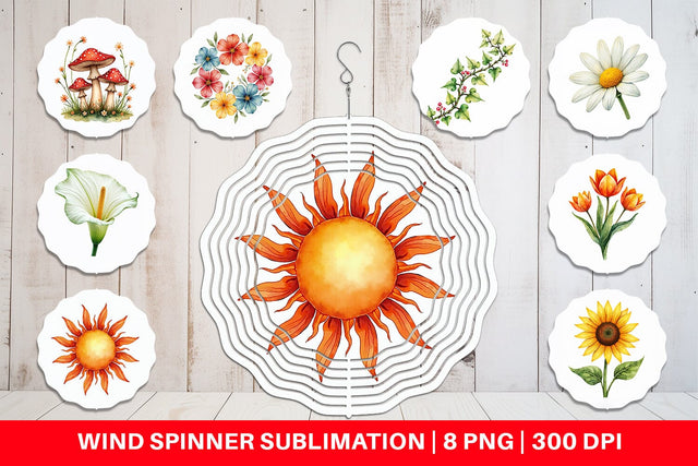 Wind Spinner Watercolor Groovy Garden 70s Retro Watercolor Florals Sublimation artnoy 