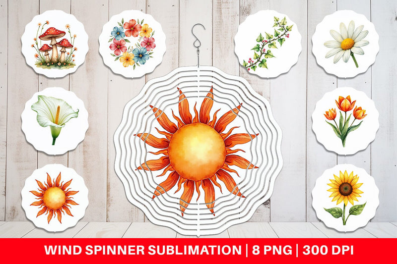 Wind Spinner Watercolor Groovy Garden 70s Retro Watercolor Florals Sublimation artnoy 