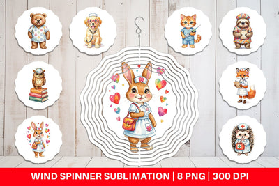Wind Spinner Watercolor Groovy Retro Animal Nurse Sublimation artnoy 