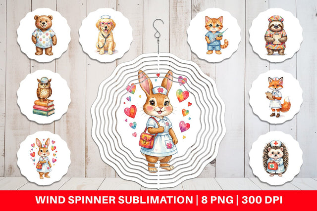 Wind Spinner Watercolor Groovy Retro Animal Nurse Sublimation artnoy 