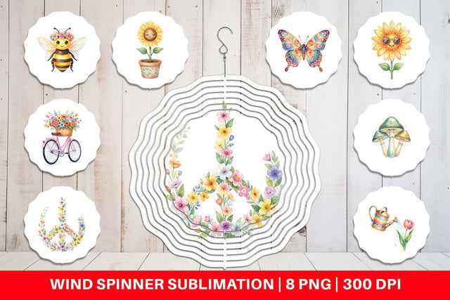 Wind Spinner Watercolor Groovy Retro Floral Garden Sublimation artnoy 