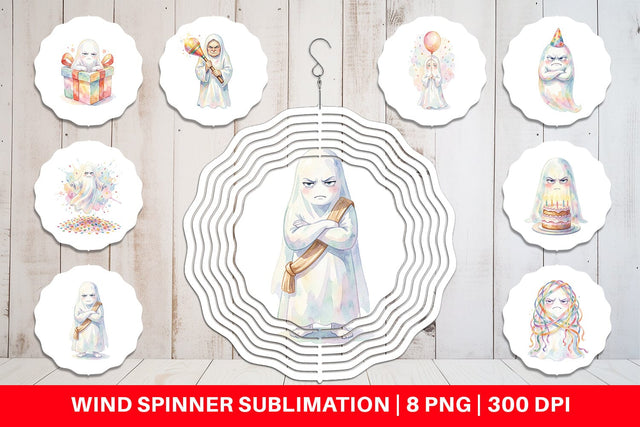Wind Spinner Watercolor Grumpy Anti Social Ghost Sublimation artnoy 