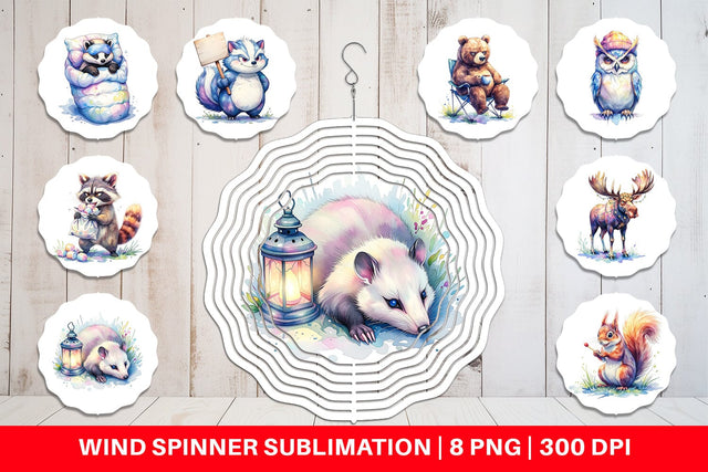 Wind Spinner Watercolor Grumpy Camping Animals Sublimation artnoy 