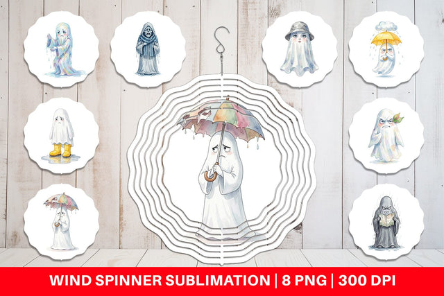 Wind Spinner Watercolor Grumpy Rainy Day Ghost Art Sublimation artnoy 