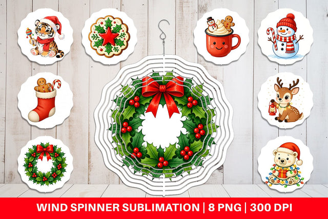 Wind Spinner Watercolor Happy Holidays Sublimation artnoy 