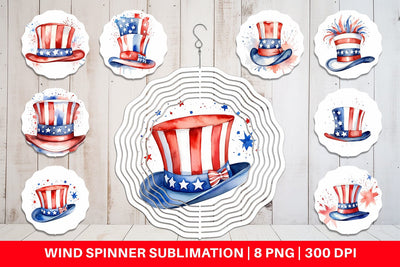 Wind Spinner Watercolor Hat Patriotic Sublimation artnoy 