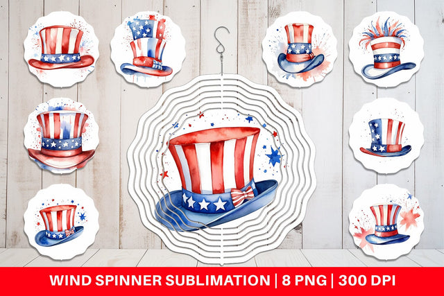 Wind Spinner Watercolor Hat Patriotic Sublimation artnoy 