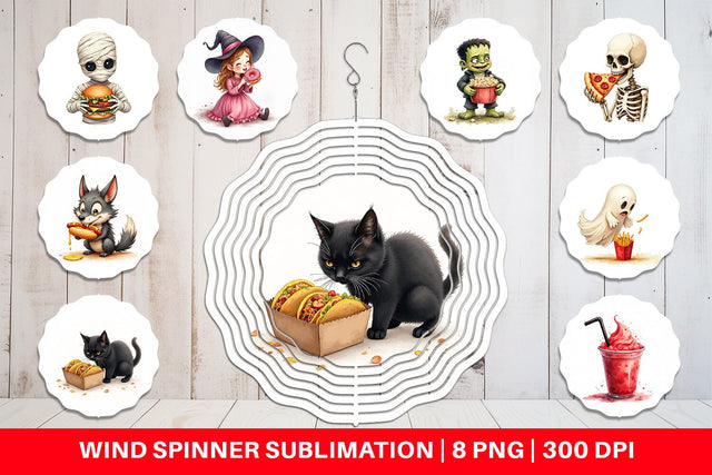 Wind Spinner Watercolor Haunted Junk Food Sublimation artnoy 