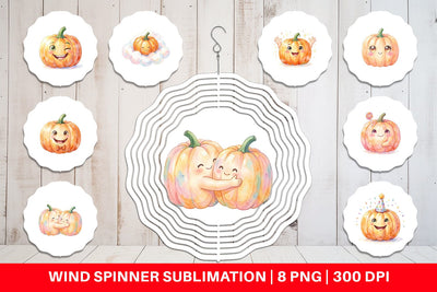 Wind Spinner Watercolor Kawaii Cute Pastel Pumpkin Sublimation artnoy 