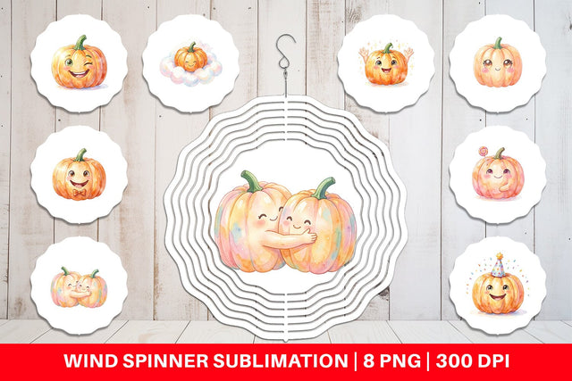 Wind Spinner Watercolor Kawaii Cute Pastel Pumpkin Sublimation artnoy 