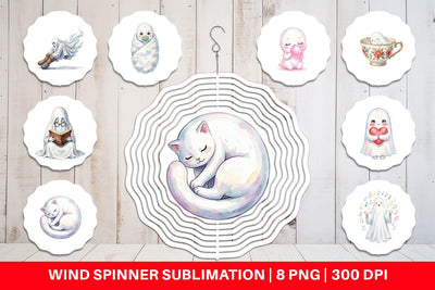 Wind Spinner Watercolor Kawaii Pastel Sleepy Ghost Sublimation artnoy 