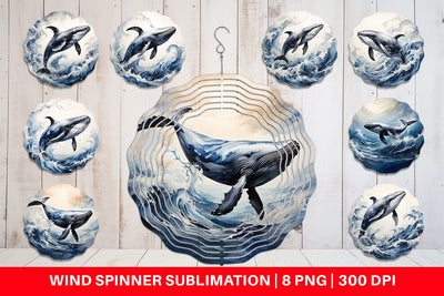 Wind Spinner Watercolor Leaping Whale Sublimation artnoy 