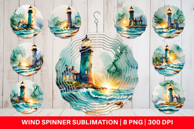 Wind Spinner Watercolor Lighthouse Sublimation artnoy 