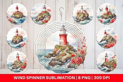 Wind Spinner Watercolor Lighthouse Sublimation artnoy 