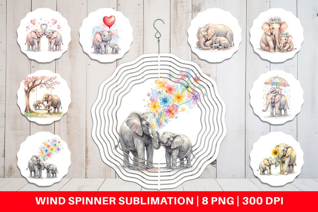 Wind Spinner Watercolor Mom And Baby Elephant Love Art Sublimation artnoy 