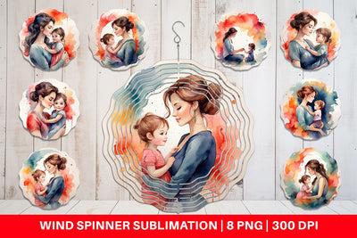 Wind Spinner Watercolor Mom and Kid Sublimation artnoy 