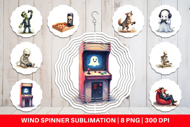 Wind Spinner Watercolor Monster Gaming Night Sublimation artnoy 