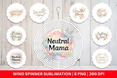 Wind Spinner Watercolor Neutral Boho Botanical Mama Quotes Sublimation artnoy 