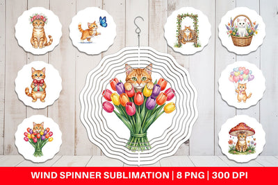 Wind Spinner Watercolor Pastel Garden Cat Celebration Sublimation artnoy 