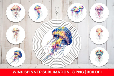Wind Spinner Watercolor Pastel Jellyfish Lace Ribbon Sublimation artnoy 