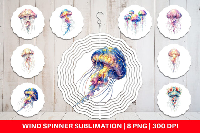 Wind Spinner Watercolor Pastel Jellyfish Lace Ribbon Sublimation artnoy 