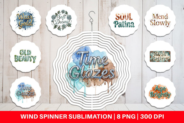 Wind Spinner Watercolor Patina Weathered Healing Art Sublimation artnoy 