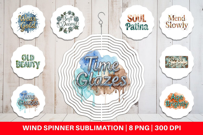 Wind Spinner Watercolor Patina Weathered Healing Art - So Fontsy
