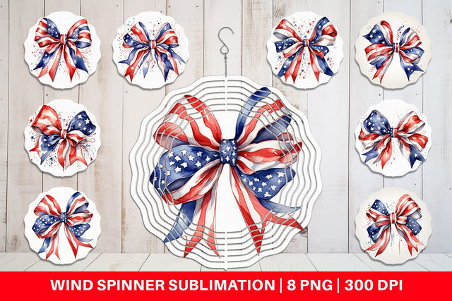Wind Spinner Watercolor Patriotic Bow Sublimation artnoy 