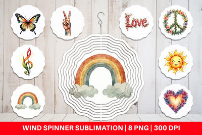 Wind Spinner Watercolor Peace & Petals 70s Symbols & Icons Sublimation artnoy 