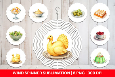Wind Spinner Watercolor Quirky Thanksgiving Dishes Sublimation artnoy 