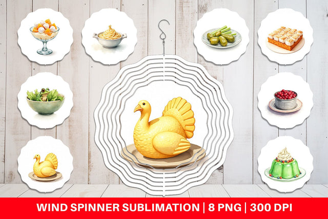 Wind Spinner Watercolor Quirky Thanksgiving Dishes Sublimation artnoy 