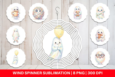 Wind Spinner Watercolor Quirky Ugly Cute Ghost Art Sublimation artnoy 