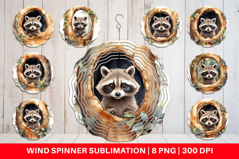 Wind Spinner Watercolor Raccoon Sublimation artnoy 