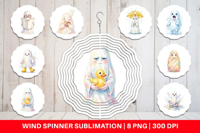Wind Spinner Watercolor Rainy Day Ugly Cute Ghost Sublimation artnoy 