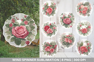 Wind Spinner Watercolor Red Rose Sublimation artnoy 