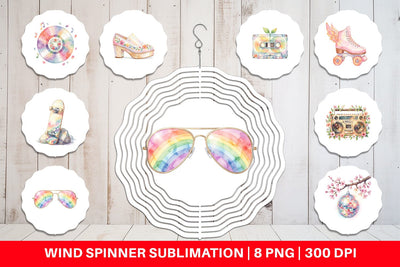 Wind Spinner Watercolor Retro 70s Roller Disco Art Sublimation artnoy 