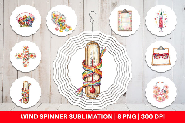 Wind Spinner Watercolor Retro Groovy Nurse Tools Sublimation artnoy 