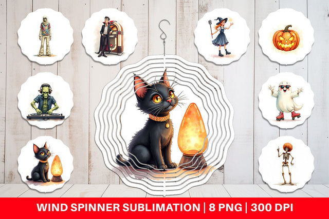 Wind Spinner Watercolor Retro Halloween Disco Sublimation artnoy 