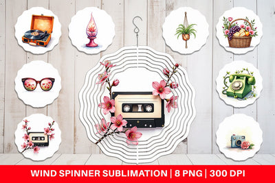 Wind Spinner Watercolor Retro Picnic & Pastimes 70s Lifestyle Sublimation artnoy 