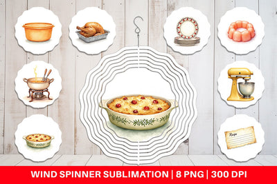 Wind Spinner Watercolor Retro Thanksgiving Prep Sublimation artnoy 