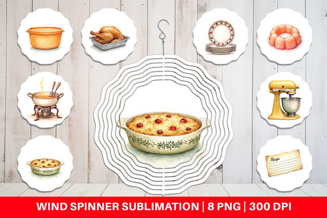Wind Spinner Watercolor Retro Thanksgiving Prep Sublimation artnoy 