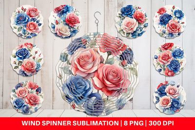 Wind Spinner Watercolor Roses Patriotic Sublimation artnoy 