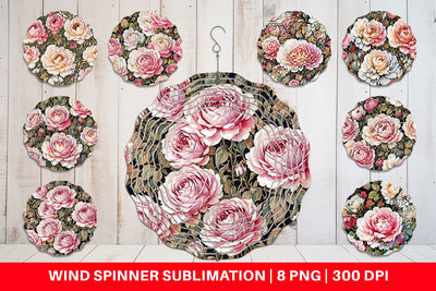 Wind Spinner Watercolor Roses Pattern Sublimation artnoy 