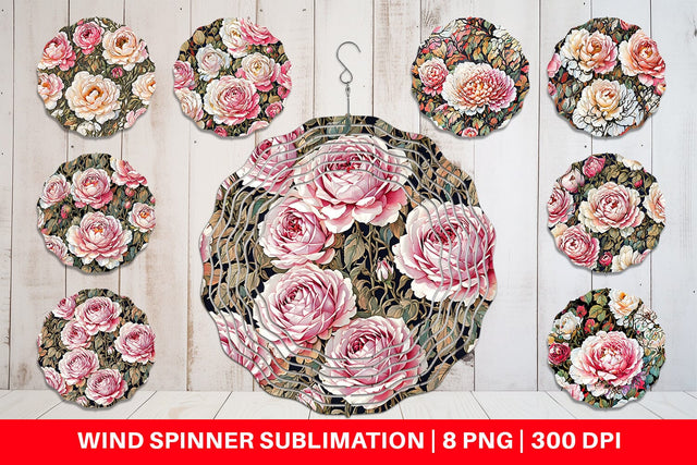 Wind Spinner Watercolor Roses Pattern Sublimation artnoy 