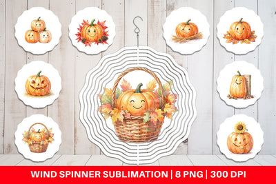 Wind Spinner Watercolor Rustic Autumn Harvest Pumpkin Sublimation artnoy 