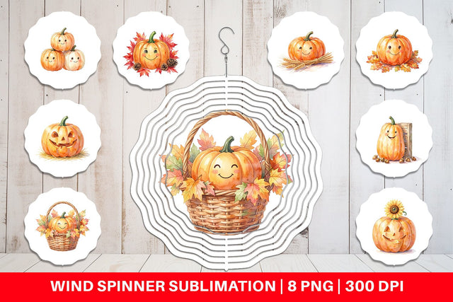Wind Spinner Watercolor Rustic Autumn Harvest Pumpkin Sublimation artnoy 