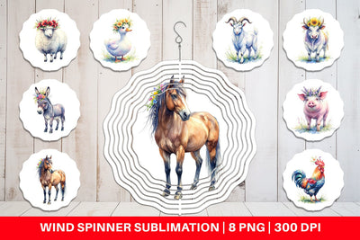 Wind Spinner Watercolor Rustic Flower Crown Animal Sublimation artnoy 