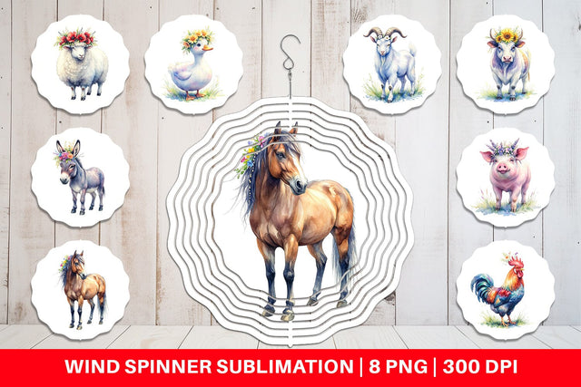 Wind Spinner Watercolor Rustic Flower Crown Animal Sublimation artnoy 