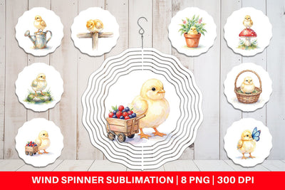 Wind Spinner Watercolor Rustic Garden Easter Chicks Sublimation artnoy 
